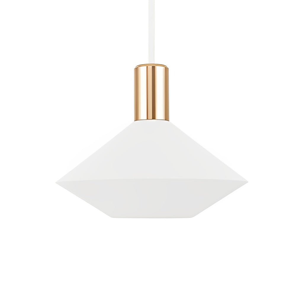 White mini hanging pendant lights with wide shade design, presenting a contemporary look for dining or bedside use.