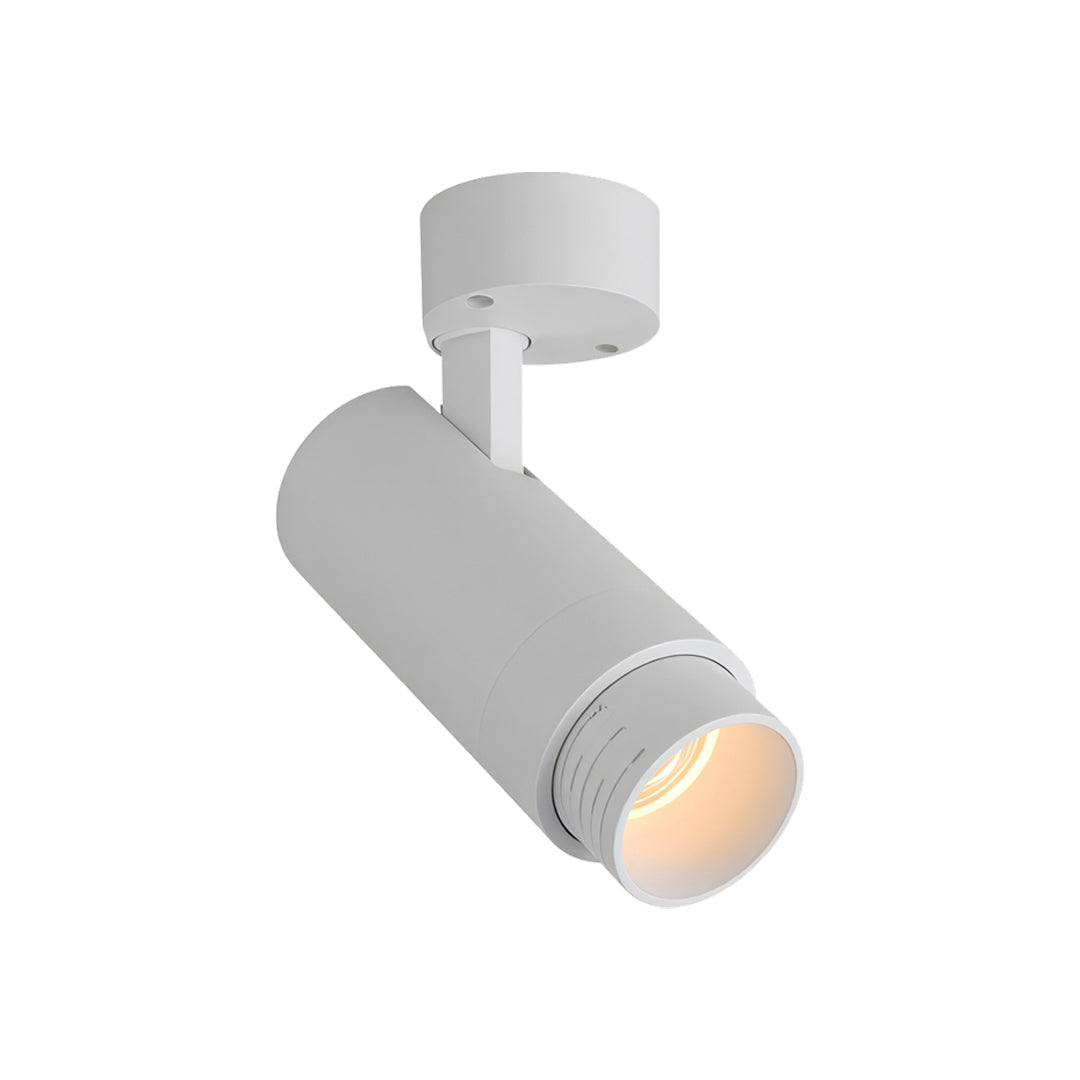 Minimal white adjustable LED can lights shown in isolated product presentation with adjustable spotlight angle.