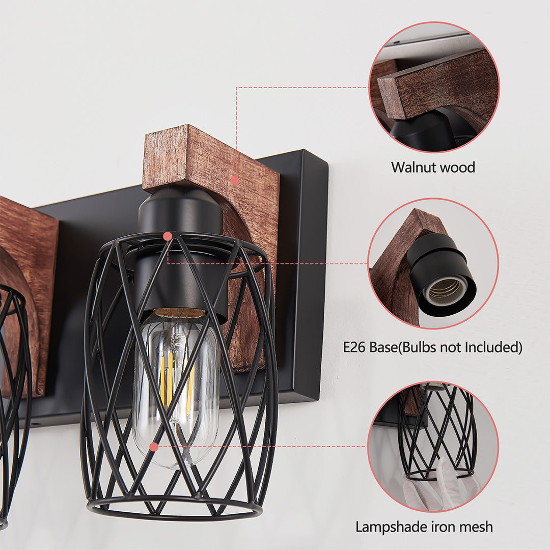 Black vanity bathroom light with three bulbs, mounted above a bathroom mirror with a minimalist design.