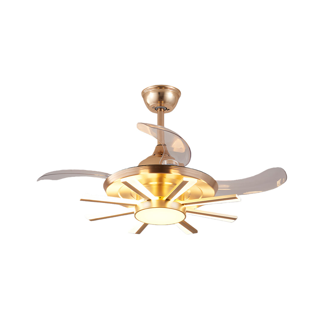 Minimalist black modern ceiling fan with light in white featuring low-profile design and hidden blades