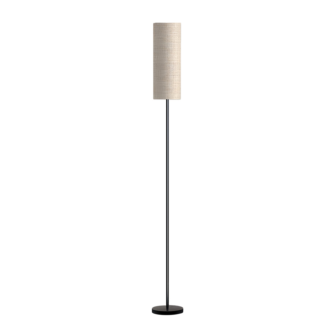 Minimalist black wrought iron floor lamps with tall stand and cream fabric cylindrical shade