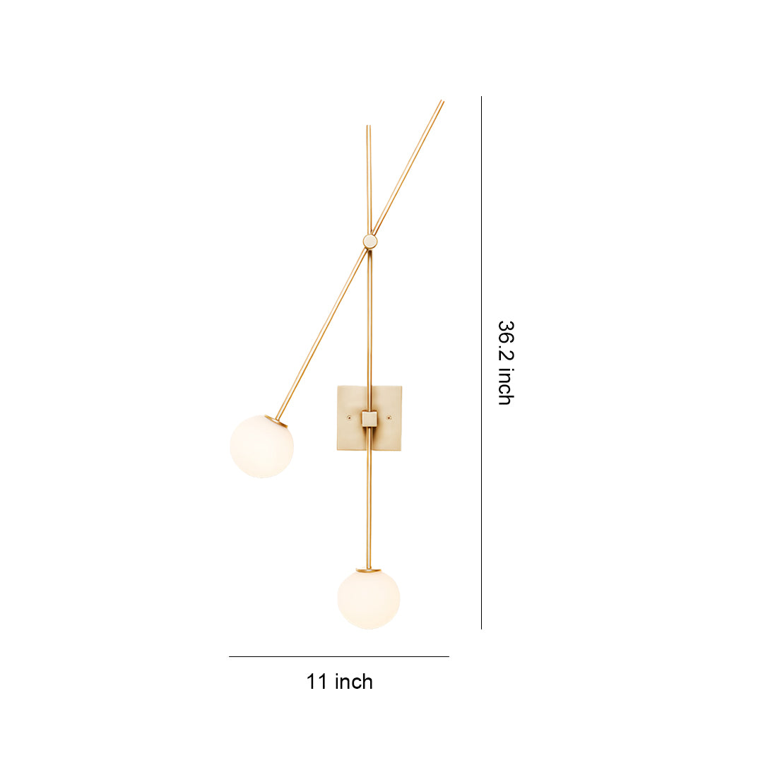 Minimalist black and white linear wall light with adjustable arms and spherical bulbs