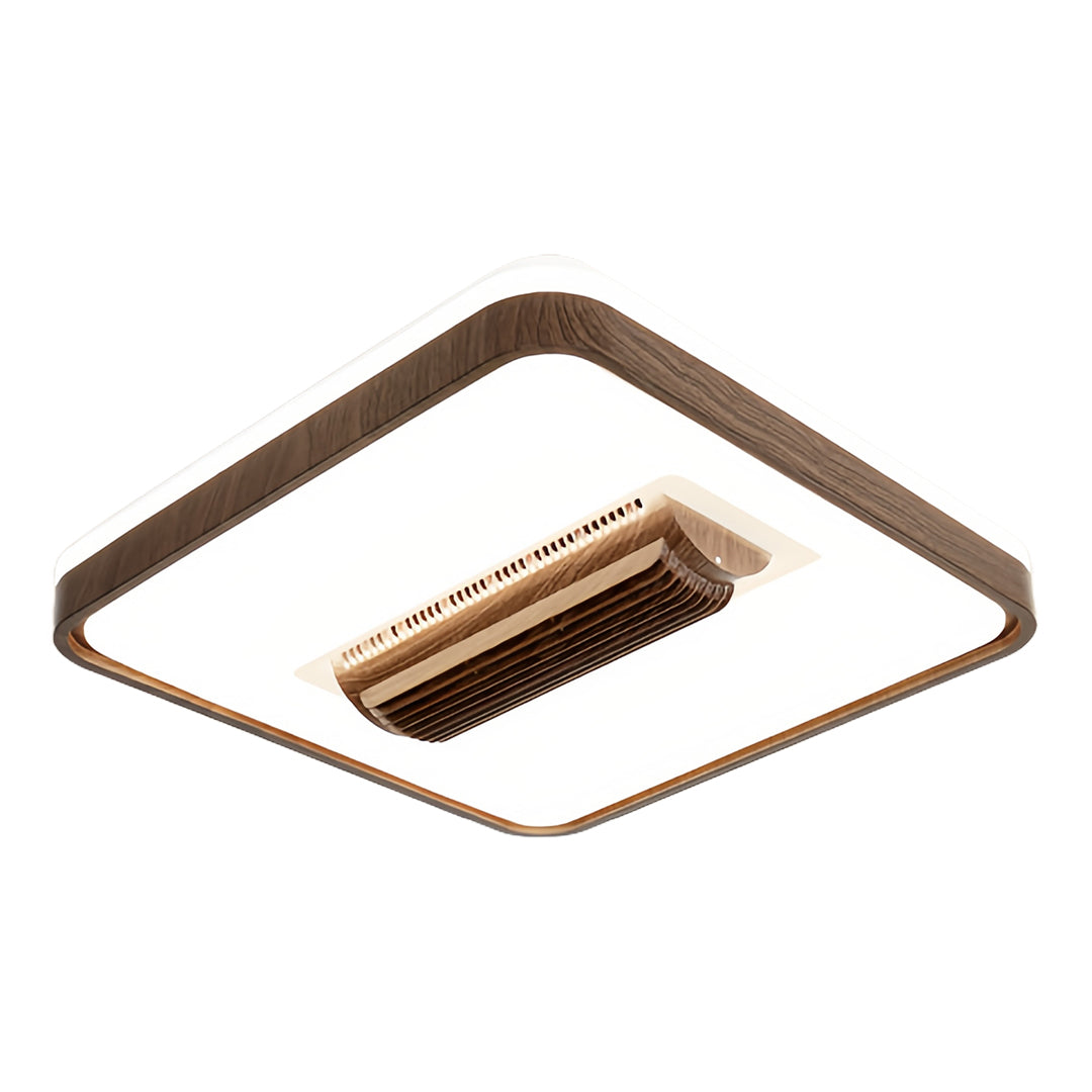 Minimalist bladeless ceiling fan with LED light displaying square frame and clean modern aesthetic design