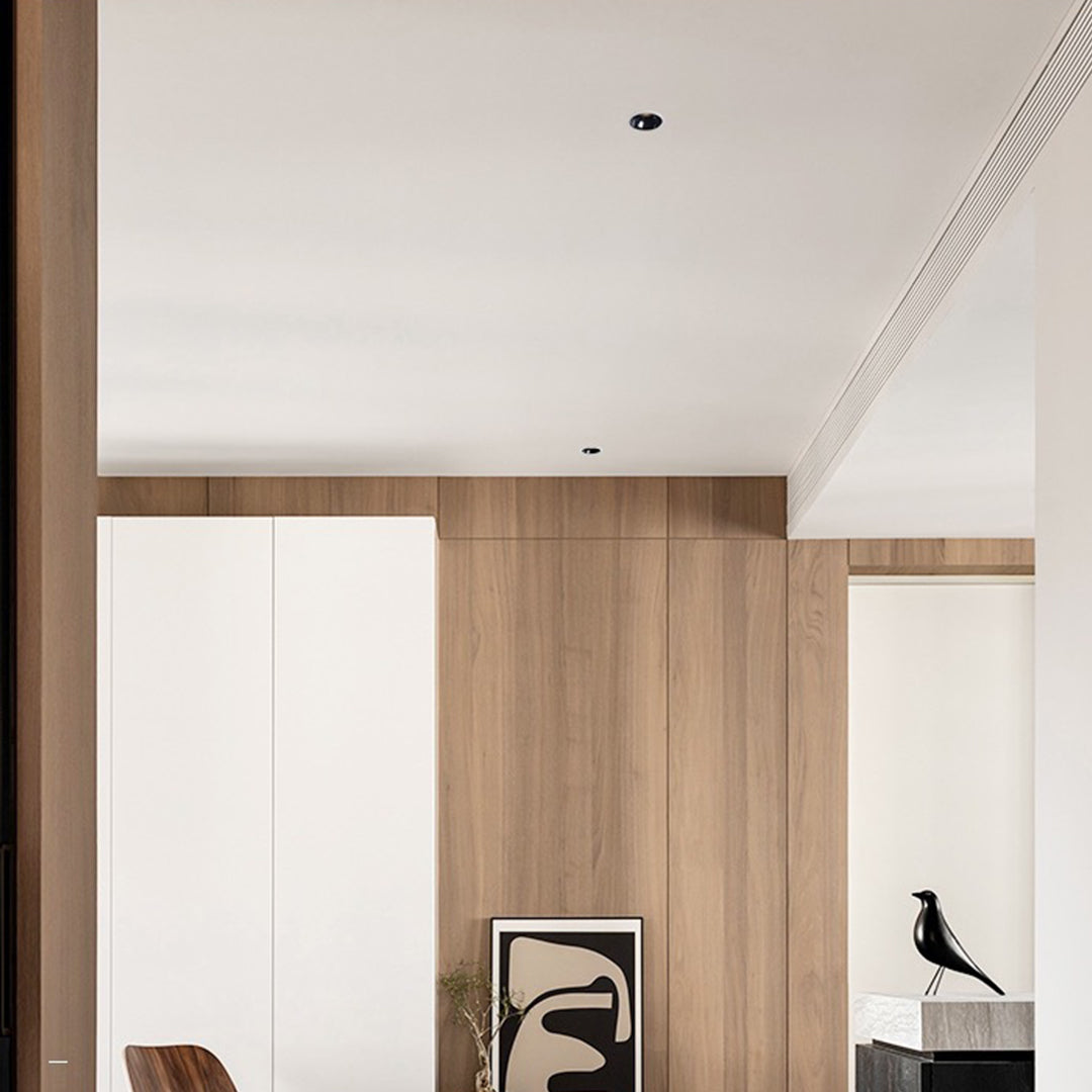 Minimalist interior with ceiling round led lights creating clean lines and modern aesthetic appeal