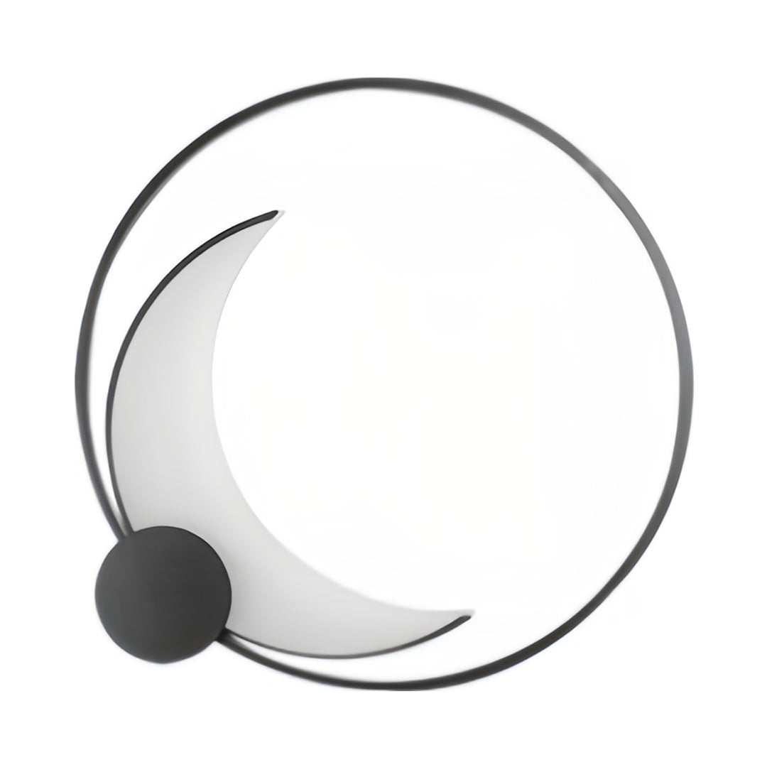 Minimalist decorative outdoor wall lights with large circular halo and spherical detail element