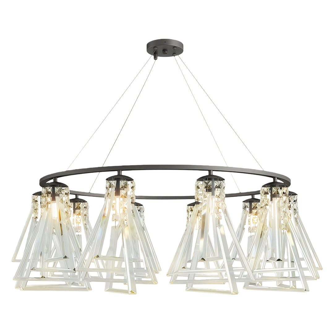 Minimalist contemporary crystal chandelier with glass shade chandelier design in matte black featuring clean geometric crystal shades.
