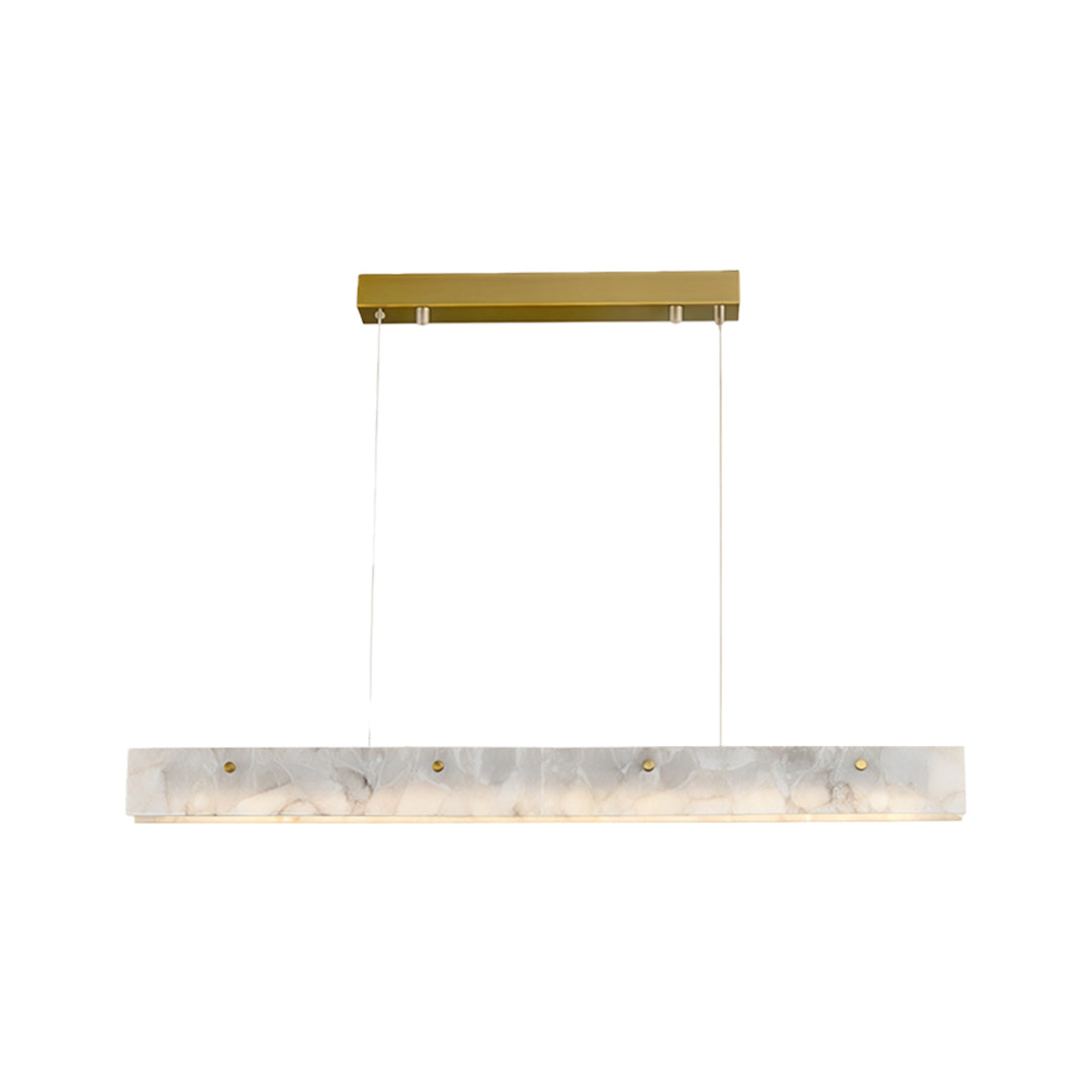 Minimalist copper metal pendant light featuring a marble and gold finish, ideal for contemporary dining areas