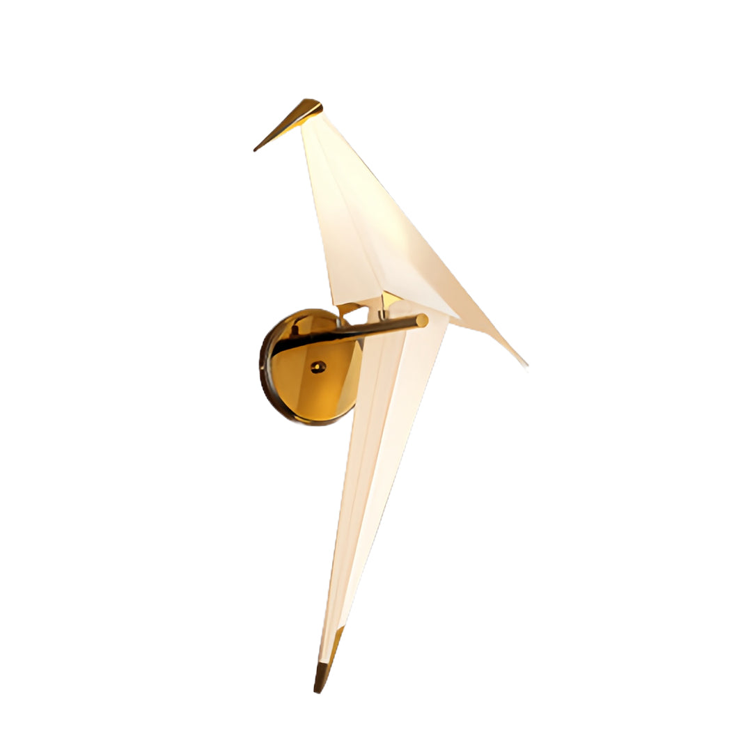 Sleek bird wall light featuring minimalist crane silhouette in brushed gold finish