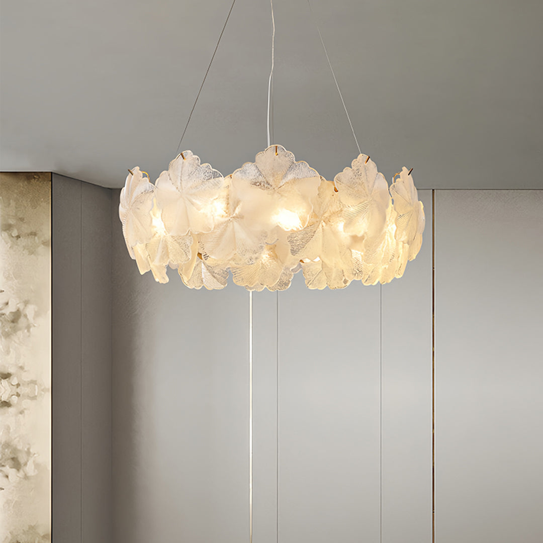Minimalist glass garland chandelier lights with clean lines perfectly suited for contemporary dining spaces
