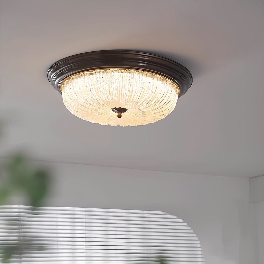 Retro flush mount ceiling light in a minimalist interior, classic crystal lighting fixture