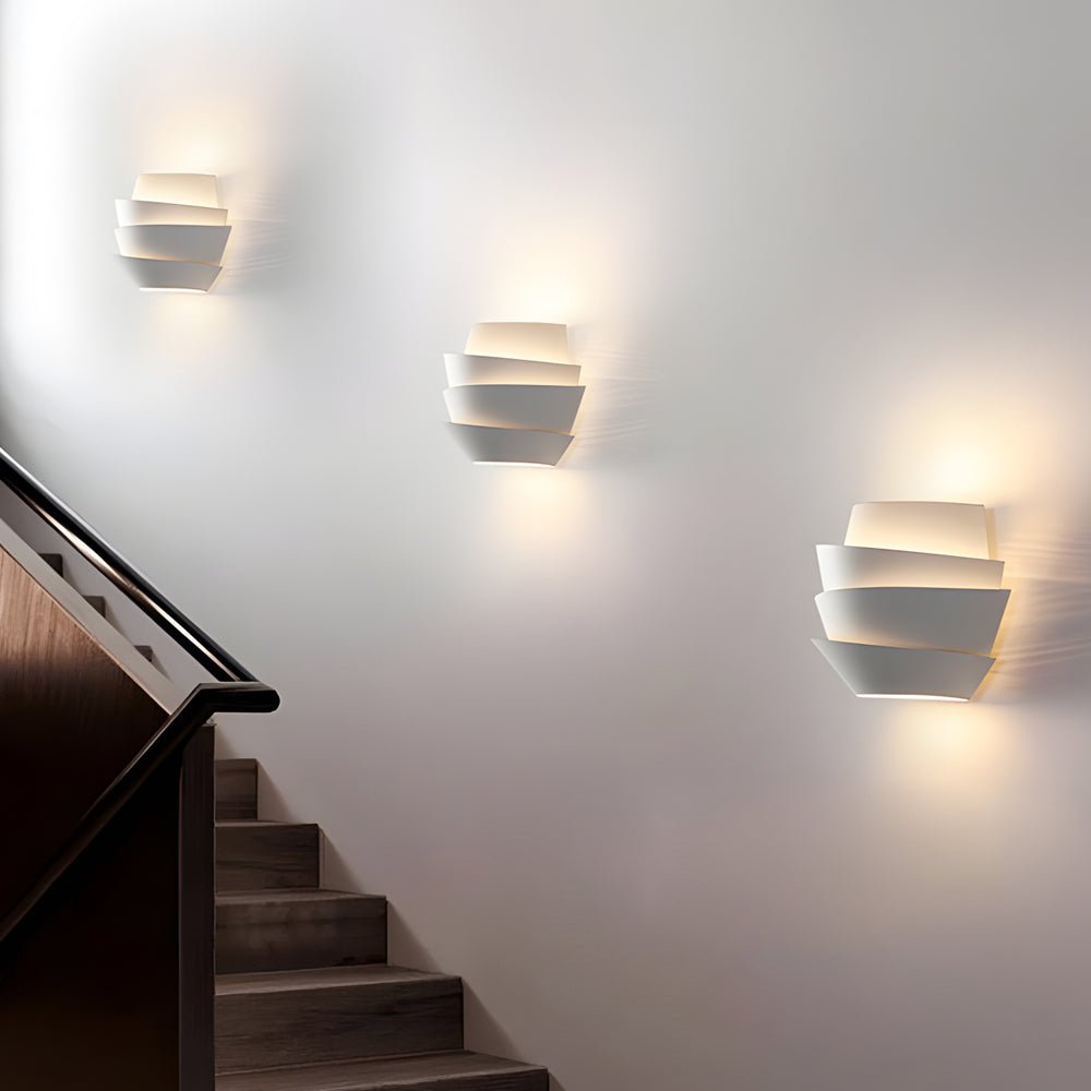 Minimalist Layers Half Cylinder Iron 2 - Light Wall Sconce - White