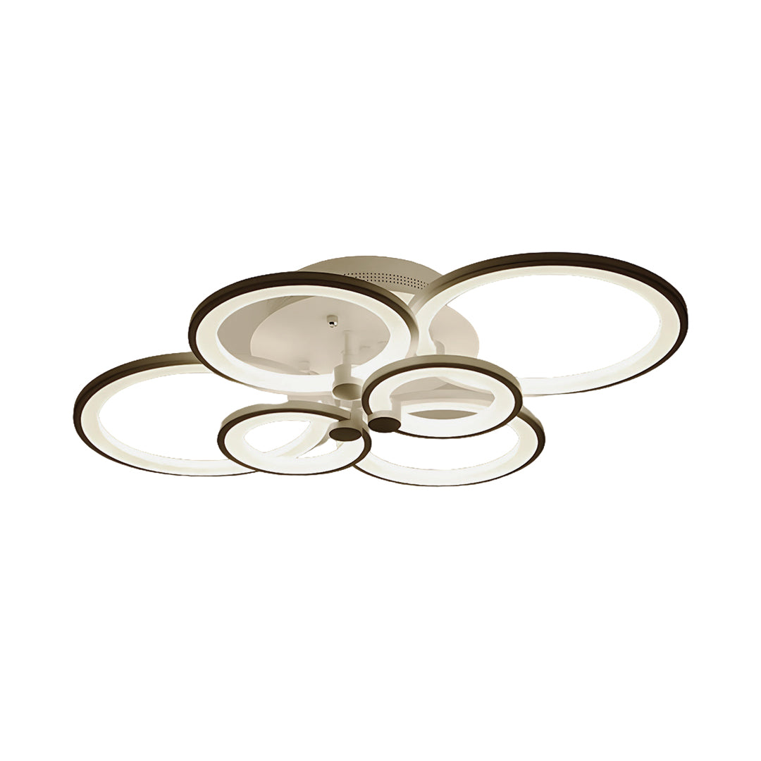 Minimalist LED multi ring ceiling lights with matte white frame isolated for product display.