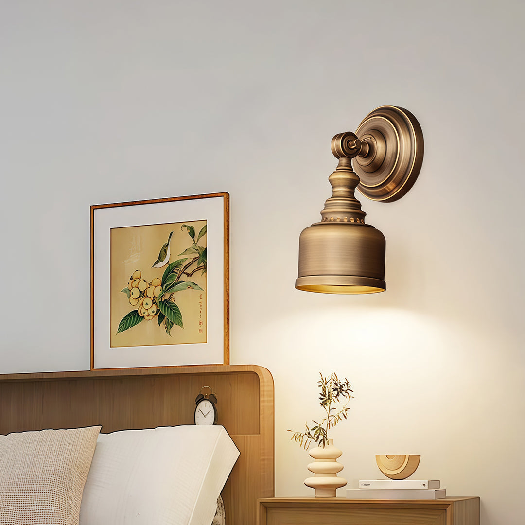 Minimalist LED wall light lamp featuring glass shade chandelier design with clear glass shade in modern bedroom setting.