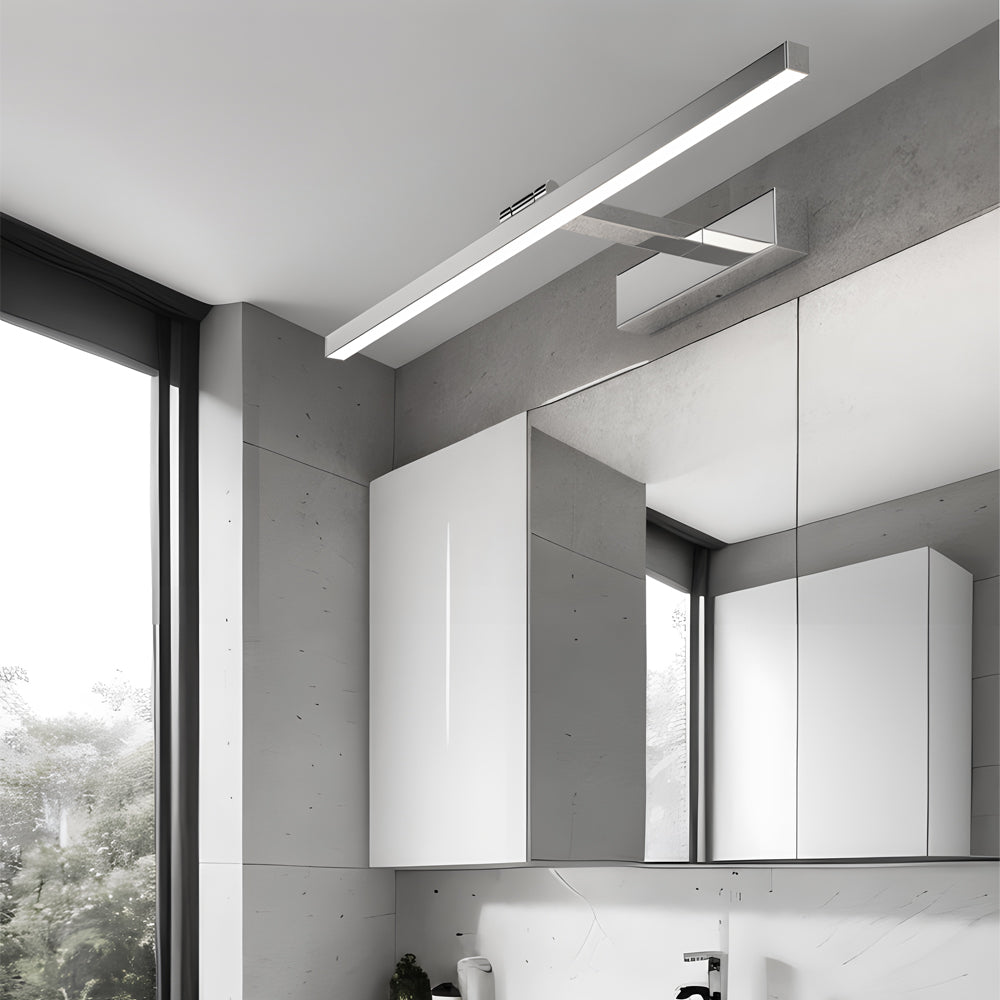 Minimalist light bars for bathroom vanity in a modern bathroom with clean architectural lines