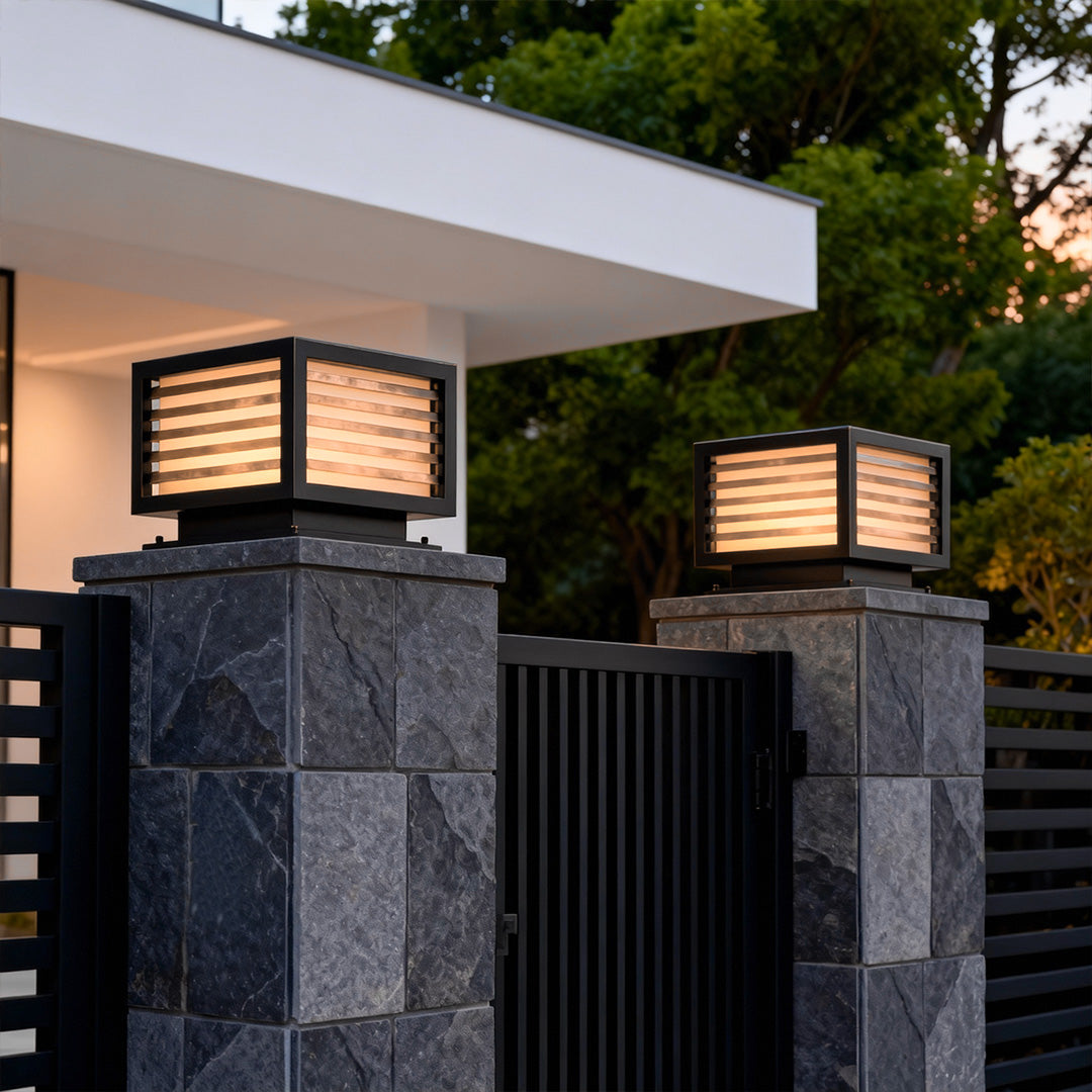 Minimalist lights for pillar illuminating a concrete pillar, ideal for modern outdoor landscapes.