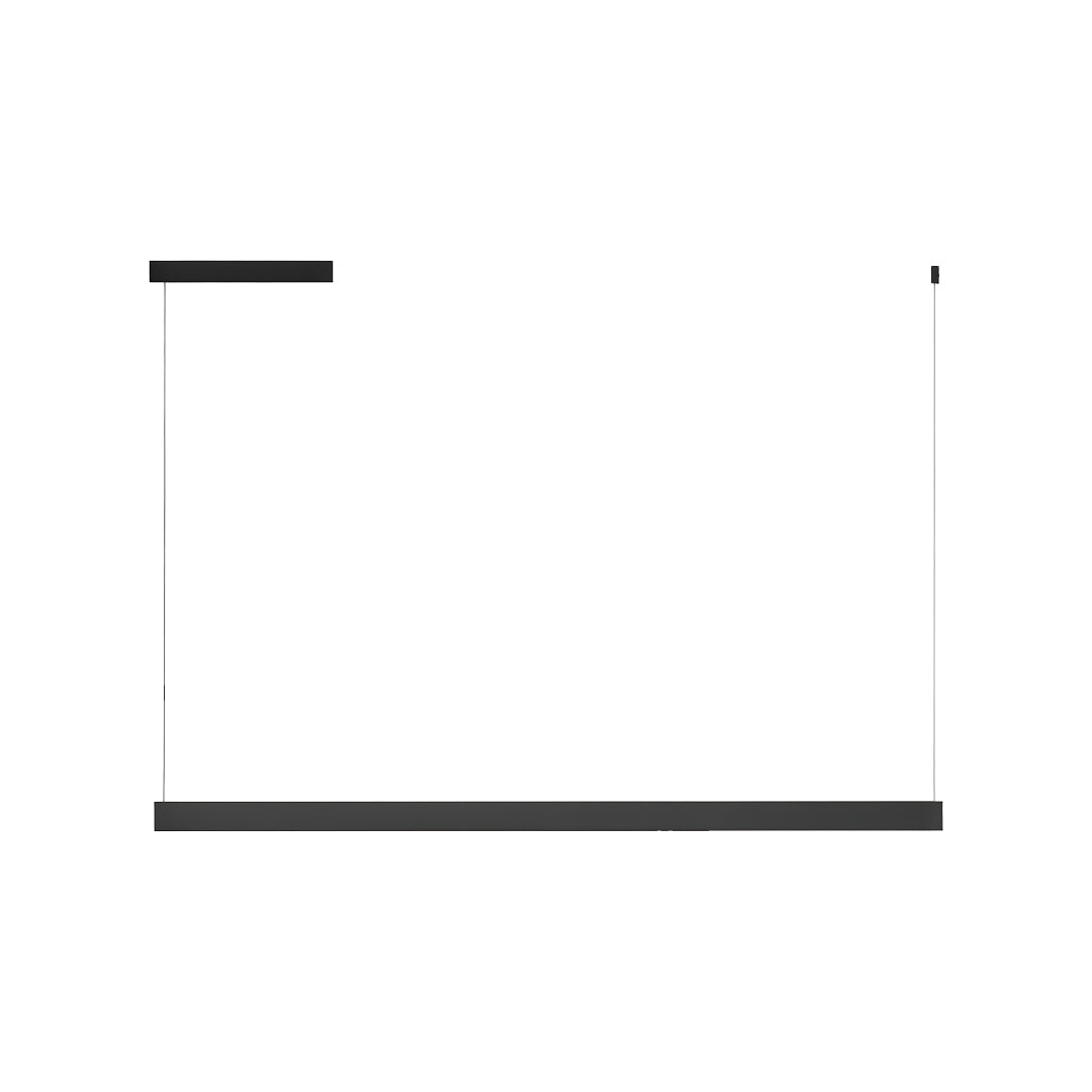 Minimalist linear suspension light featuring elongated rectangular LED lighting design.