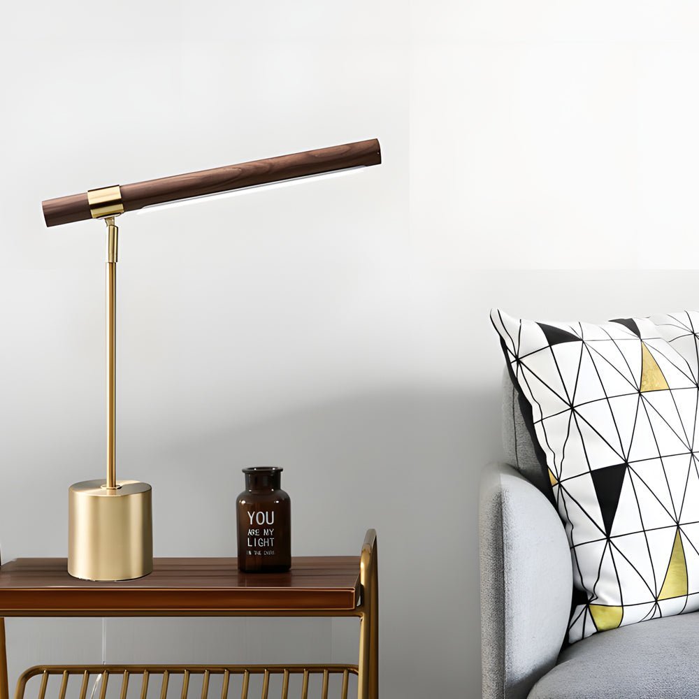 Minimalist Linear Wood LED Desk Lamp with USB Port and Dimmable Light Bar