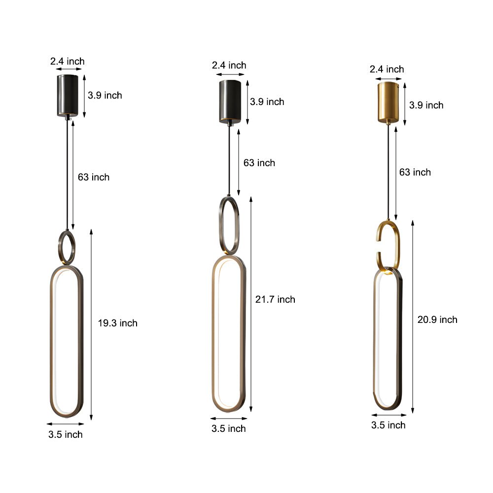 Minimalist Long Oval Rings 3 Step Dimming LED Copper Modern Pendant Lights