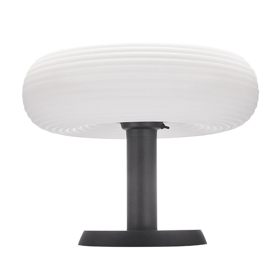 Modern white mushroom-style outdoor light with minimalist design and cylindrical post base