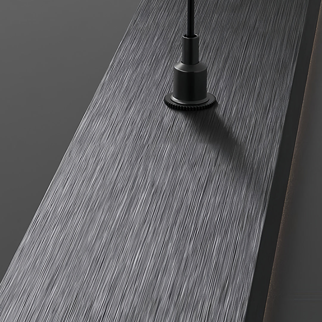 Minimalist office interior with small black pendant light enhancing workspace design