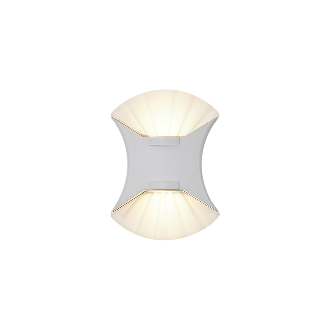 Minimalist outdoor up down wall light in white finish with elegant dual-beam LED lighting.