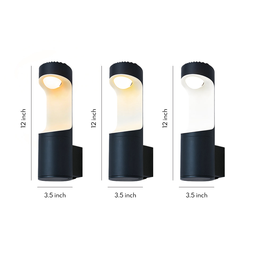 Minimalist black outdoor wall sconce lighting fixtures in three size options against a white background.