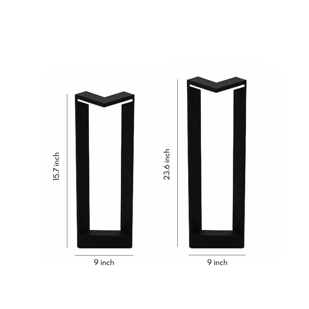 Minimalist square bollard light product display showing slim rectangular frame design.