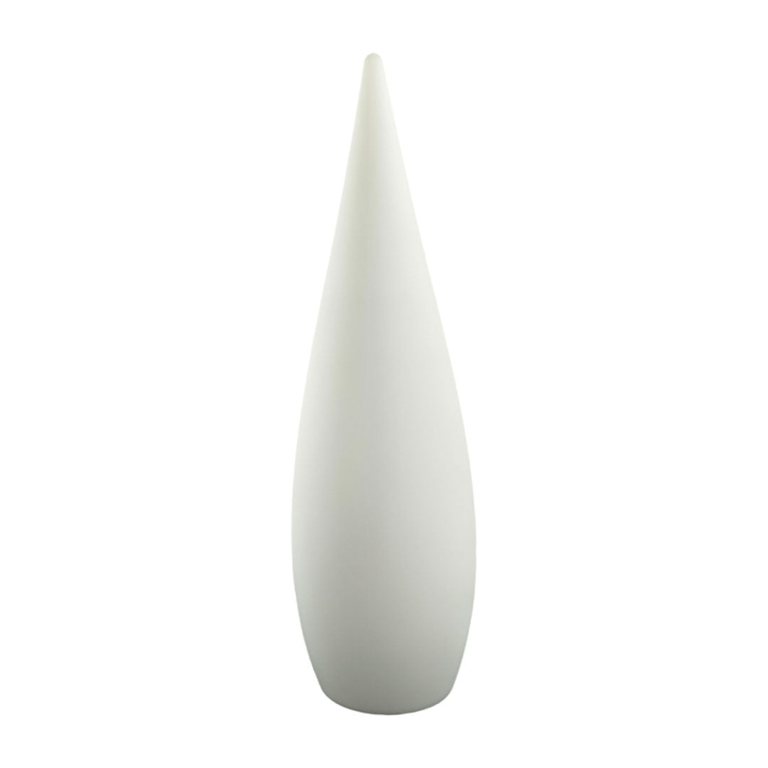 Minimalist unlit modern teardrop outdoor light isolated against a clean white studio background.