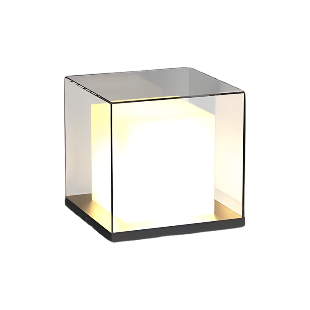 Minimalist white cube gate pillar light with clean geometric design on neutral background