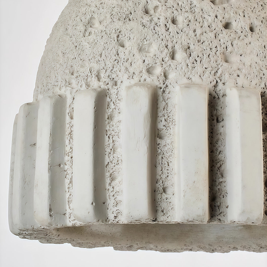 Close-up shot of a wood pendant light’s woven texture and wooden base, perfect for minimalist home decor.