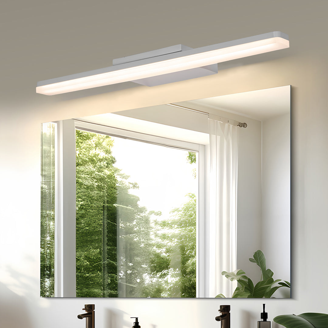 Modern bathroom mirror setup with small black pendant light creating perfect task illumination