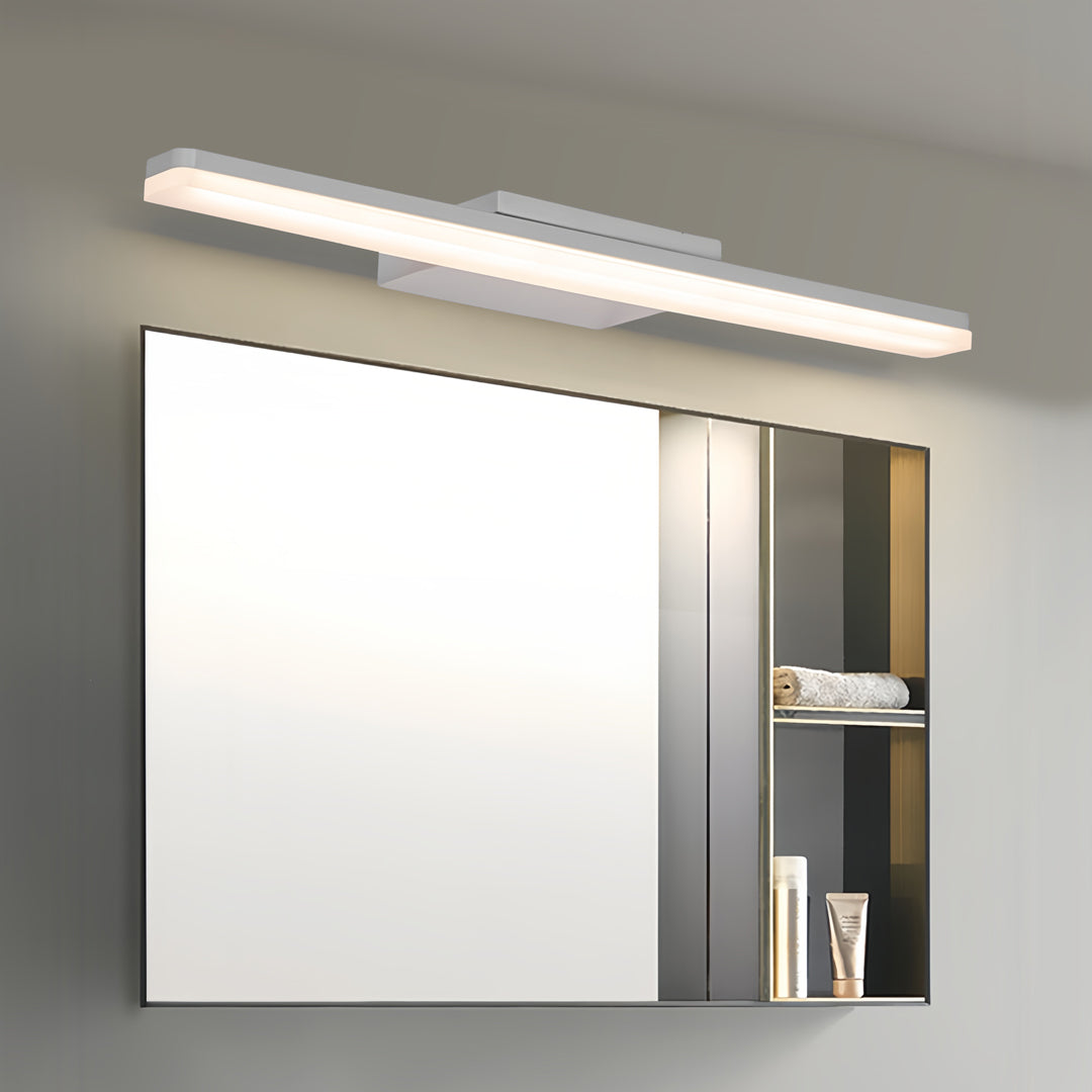 Modern bathroom mirror setup with small black pendant light creating perfect task illumination