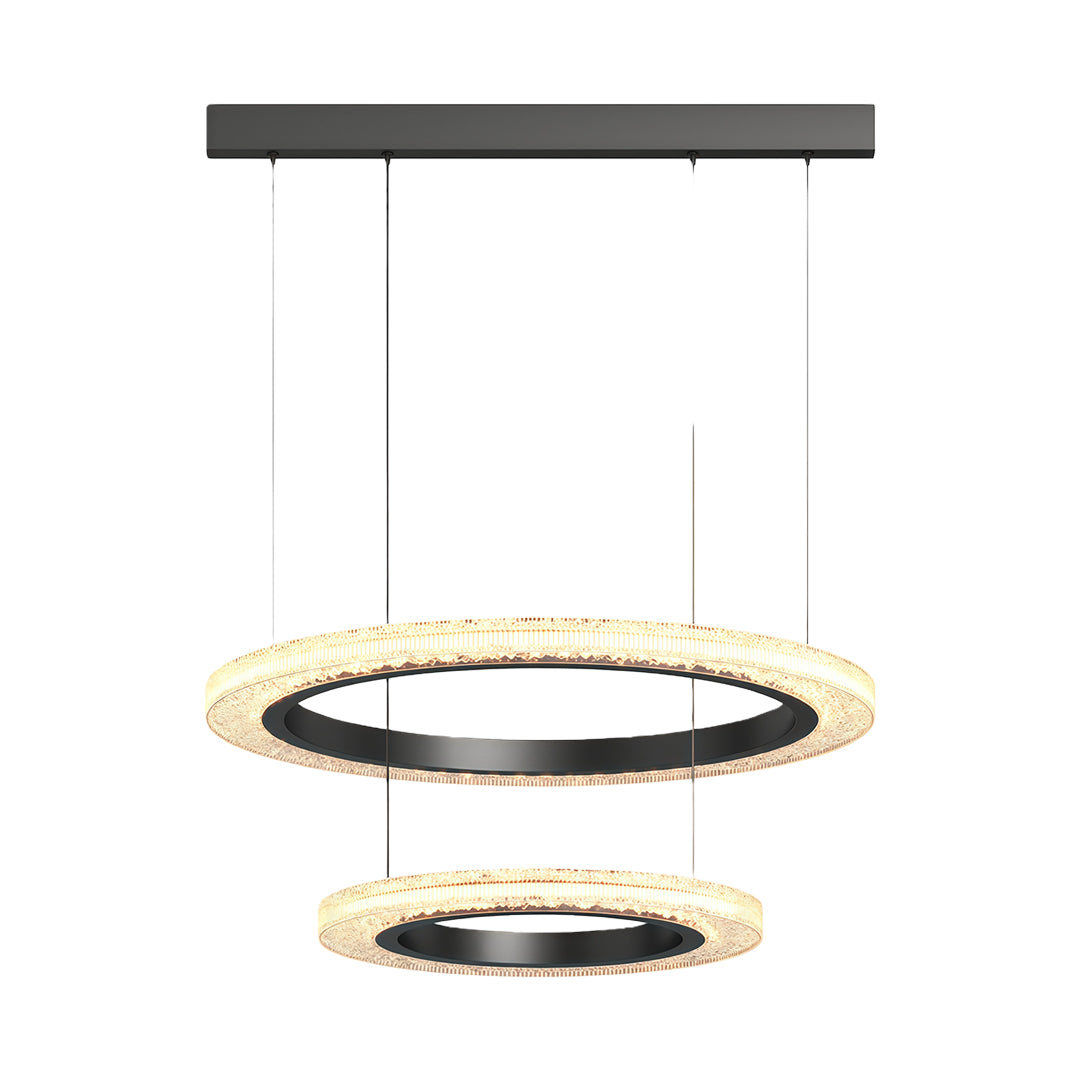 Round modern chandelier in mixed black and brass with dual-tier crystal band design