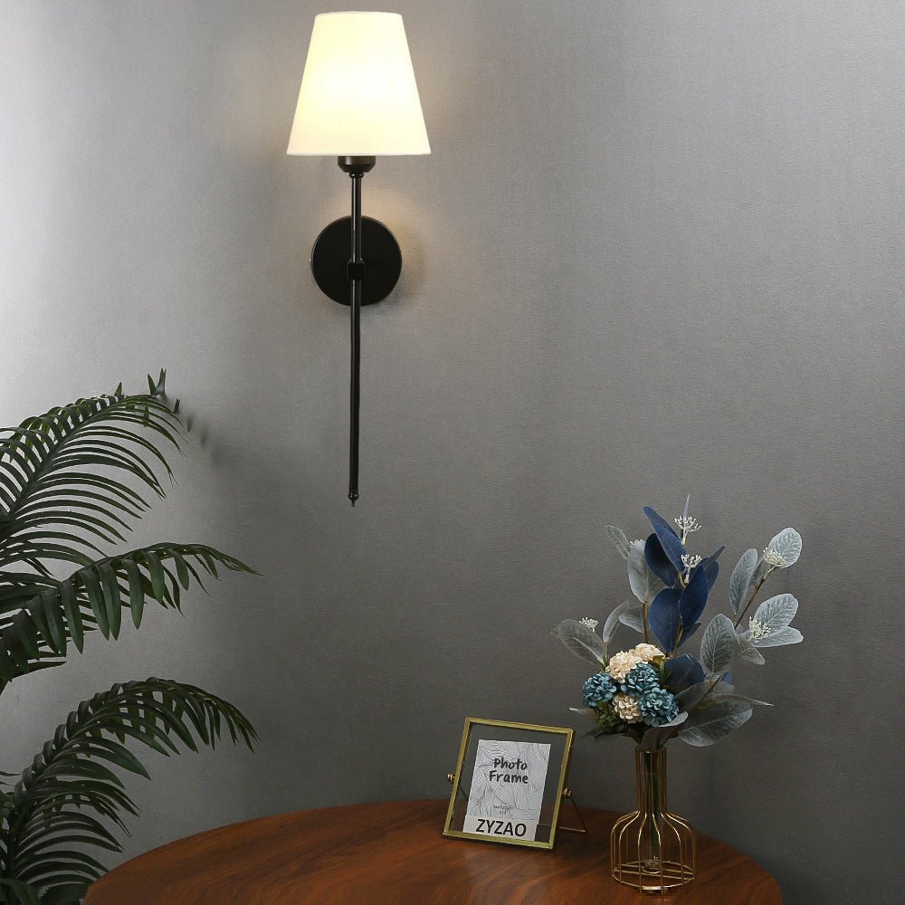 Modern 1 - Light Black/Gold Wall Sconce with White Linen Fabric Shade