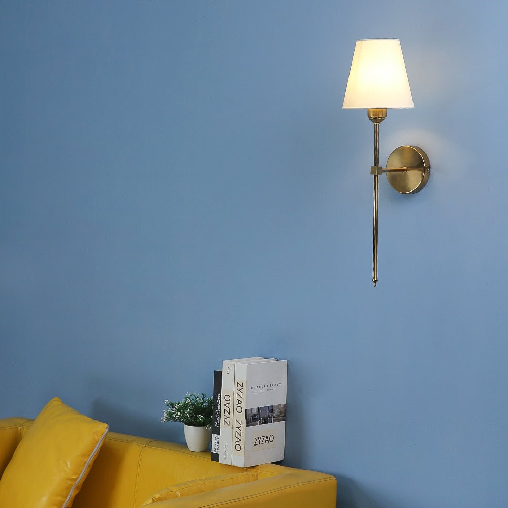 Modern 1 - Light Black/Gold Wall Sconce with White Linen Fabric Shade