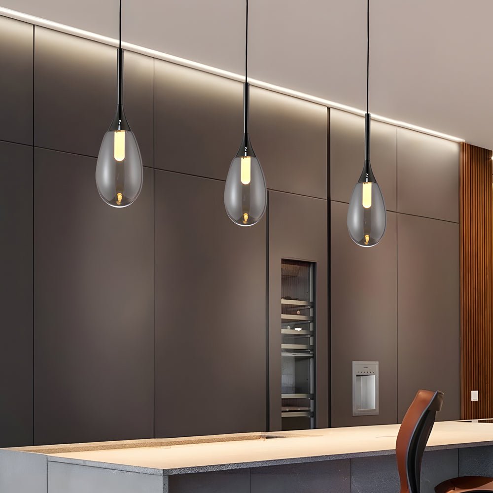 Modern 1 - Light LED Teardrop Glass Pendant Light in Amber/Smoke Gray