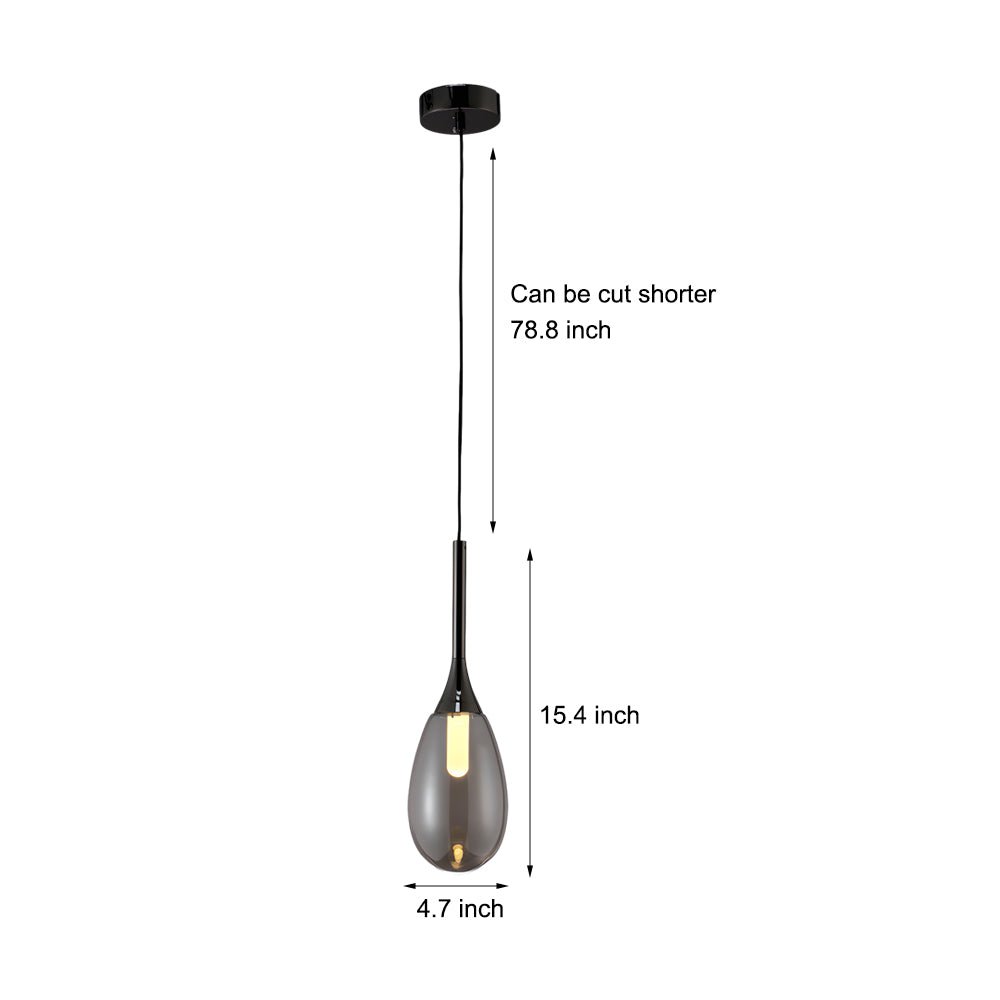 Modern 1 - Light LED Teardrop Glass Pendant Light in Amber/Smoke Gray