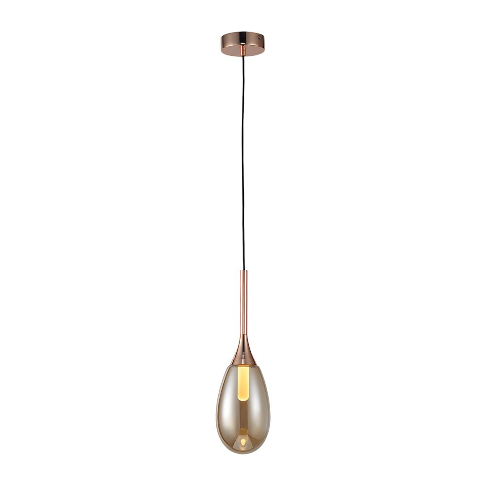 Modern 1 - Light LED Teardrop Glass Pendant Light in Amber/Smoke Gray