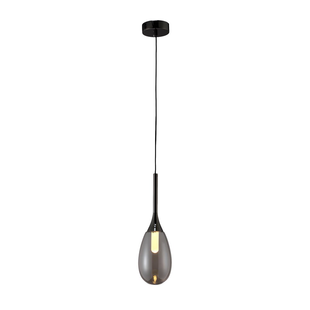 Modern 1 - Light LED Teardrop Glass Pendant Light in Amber/Smoke Gray