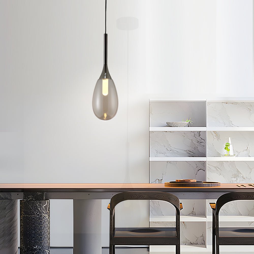 Modern 1 - Light LED Teardrop Glass Pendant Light in Amber/Smoke Gray