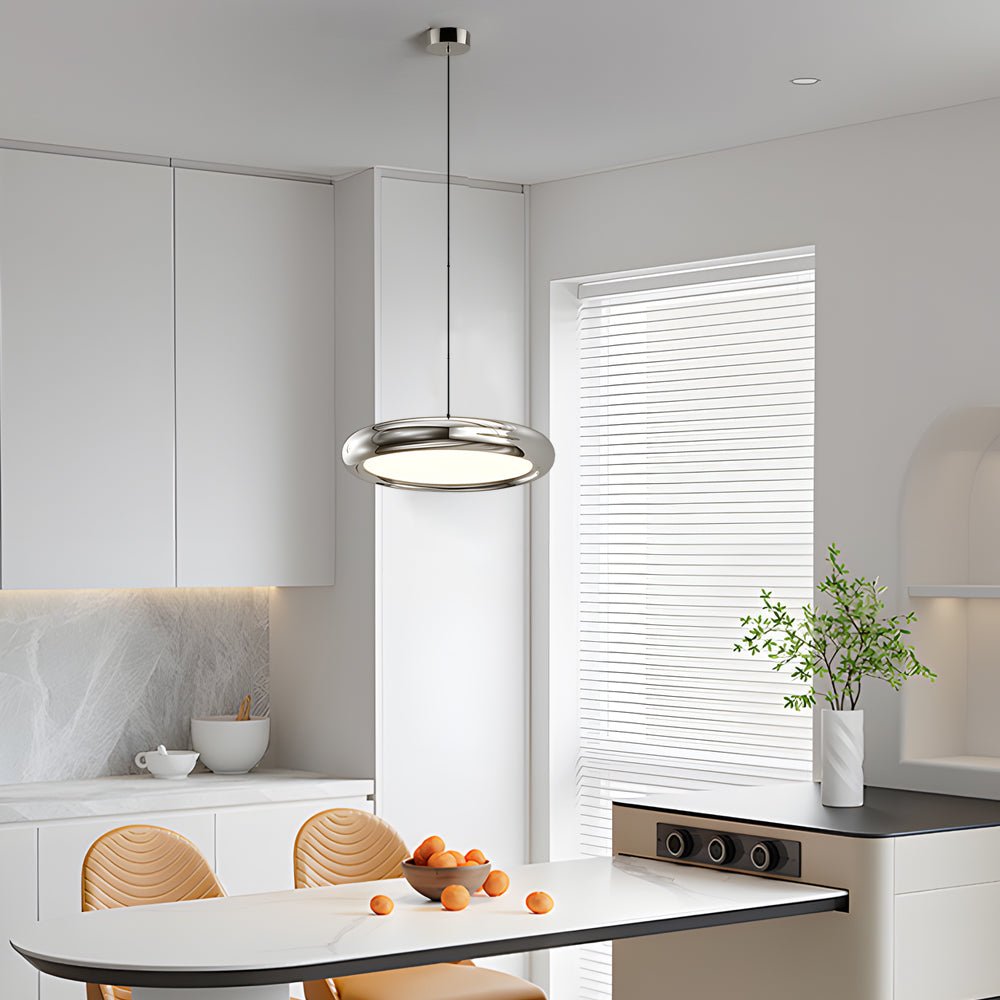 Modern 1/3 - Light Black/chrome Round Metallic LED Pendant Light