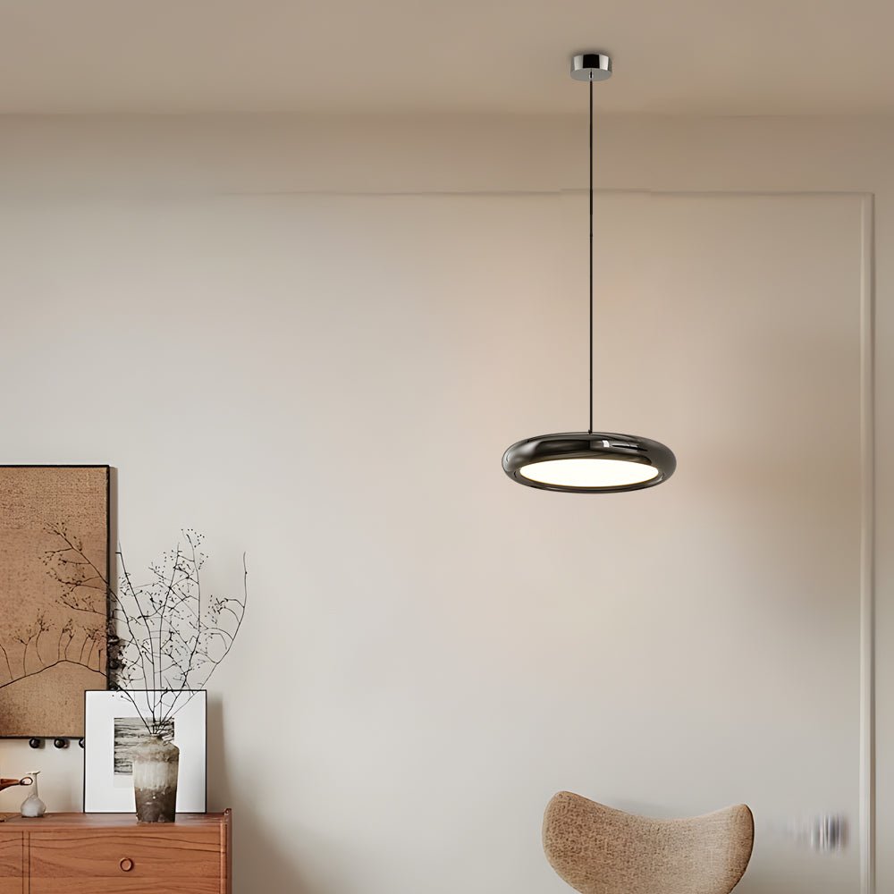 Modern 1/3 - Light Black/chrome Round Metallic LED Pendant Light