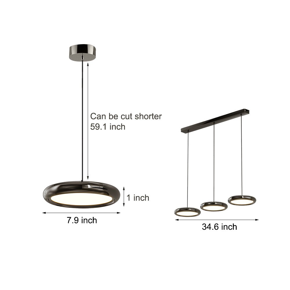 Modern 1/3 - Light Black/chrome Round Metallic LED Pendant Light