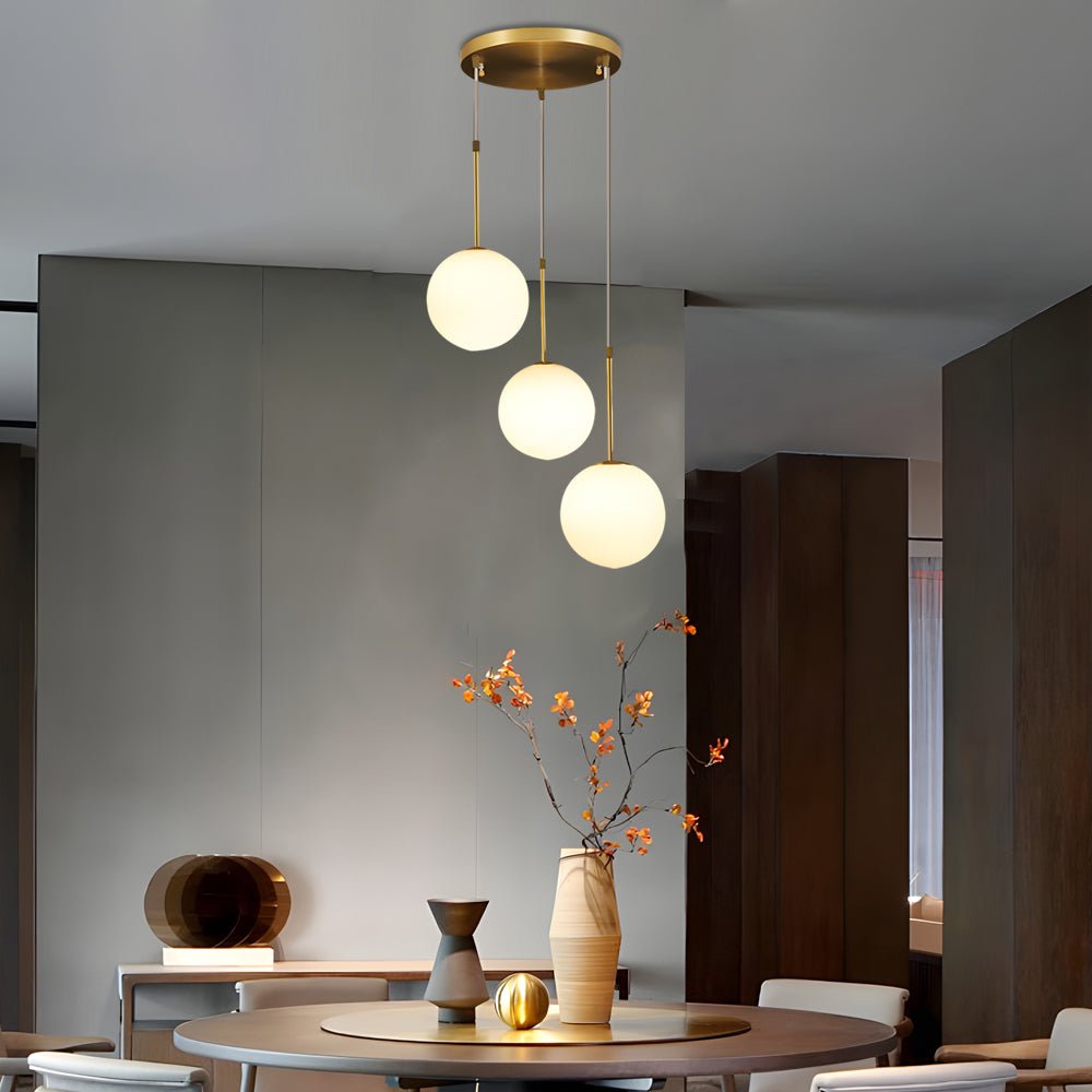 Modern 1/3 - Light White Glass Globe Island Pendant Light in Gold Finish