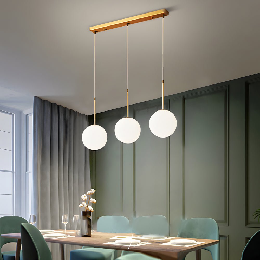 Modern 1/3 - Light White Glass Globe Island Pendant Light in Gold Finish