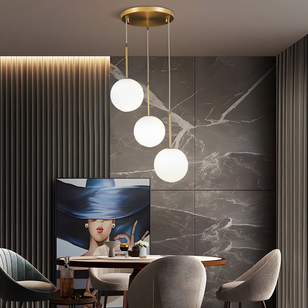 Modern 1/3 - Light White Glass Globe Island Pendant Light in Gold Finish
