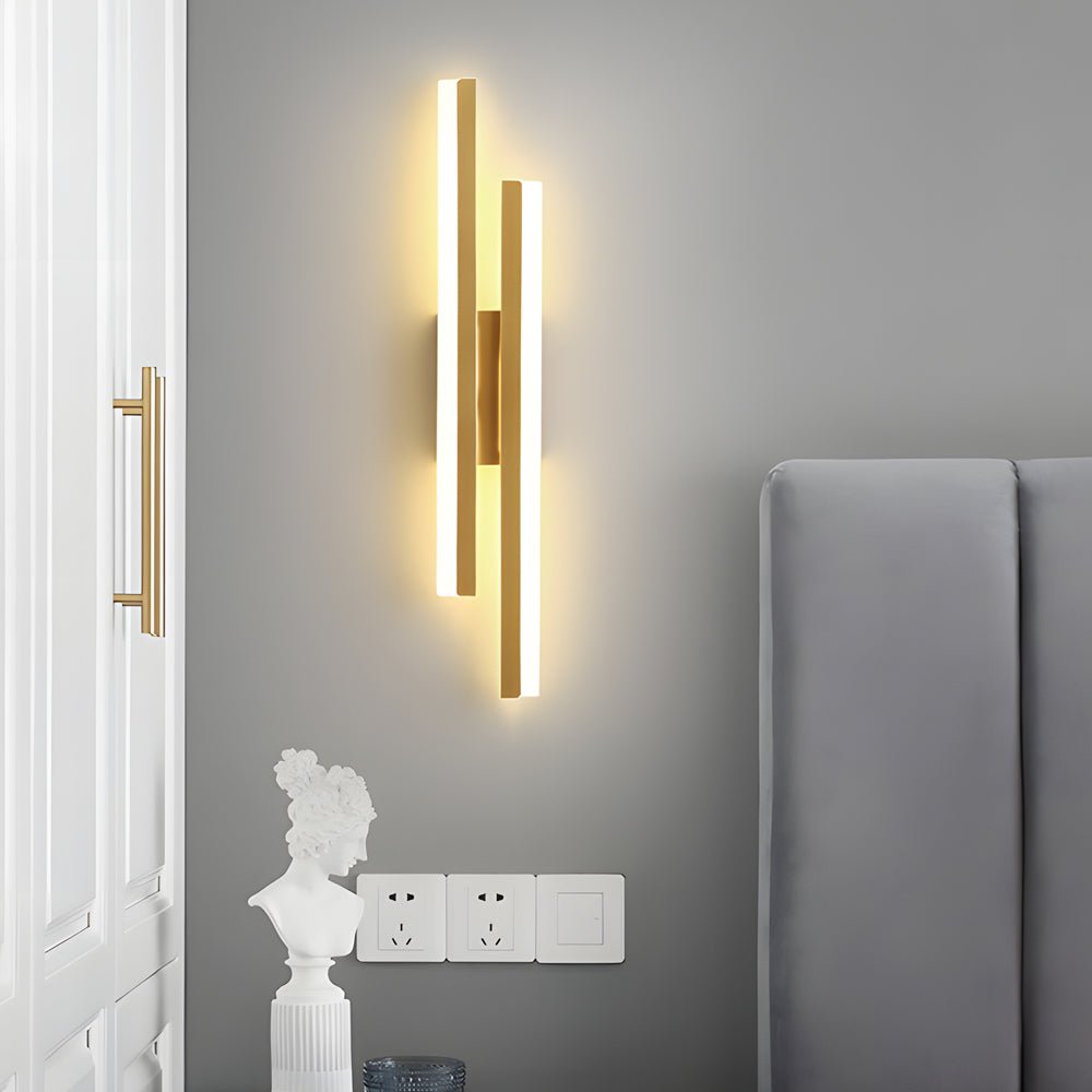Modern 2 - Light Linear LED Wall Lamp with 3 - Step Dimming - Black/Gold Wall Sconce