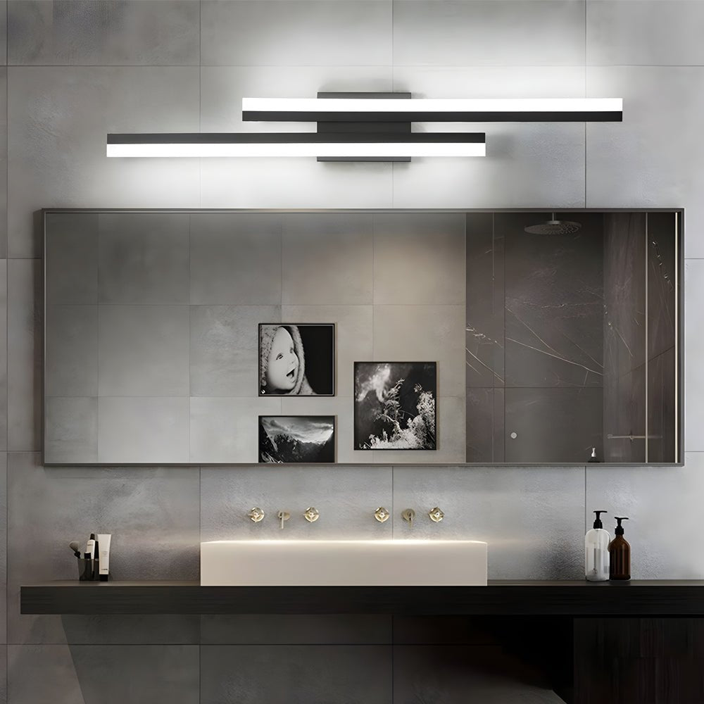 Modern 2 - Light Linear LED Wall Lamp with 3 - Step Dimming - Black/Gold Wall Sconce