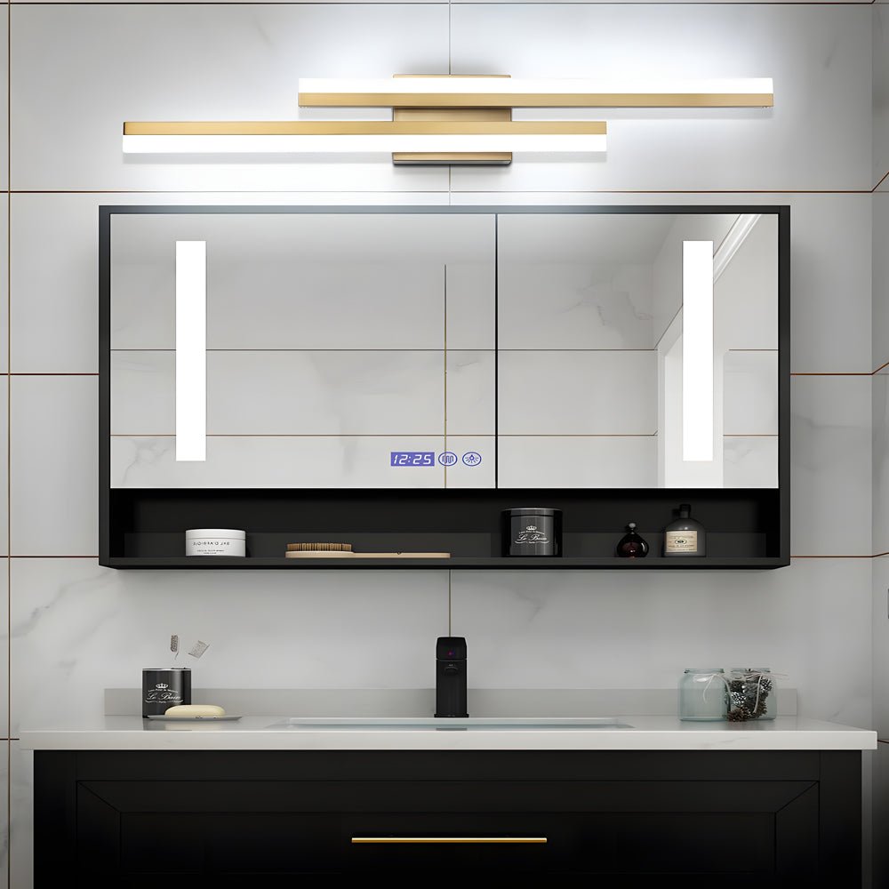 Modern 2 - Light Linear LED Wall Lamp with 3 - Step Dimming - Black/Gold Wall Sconce