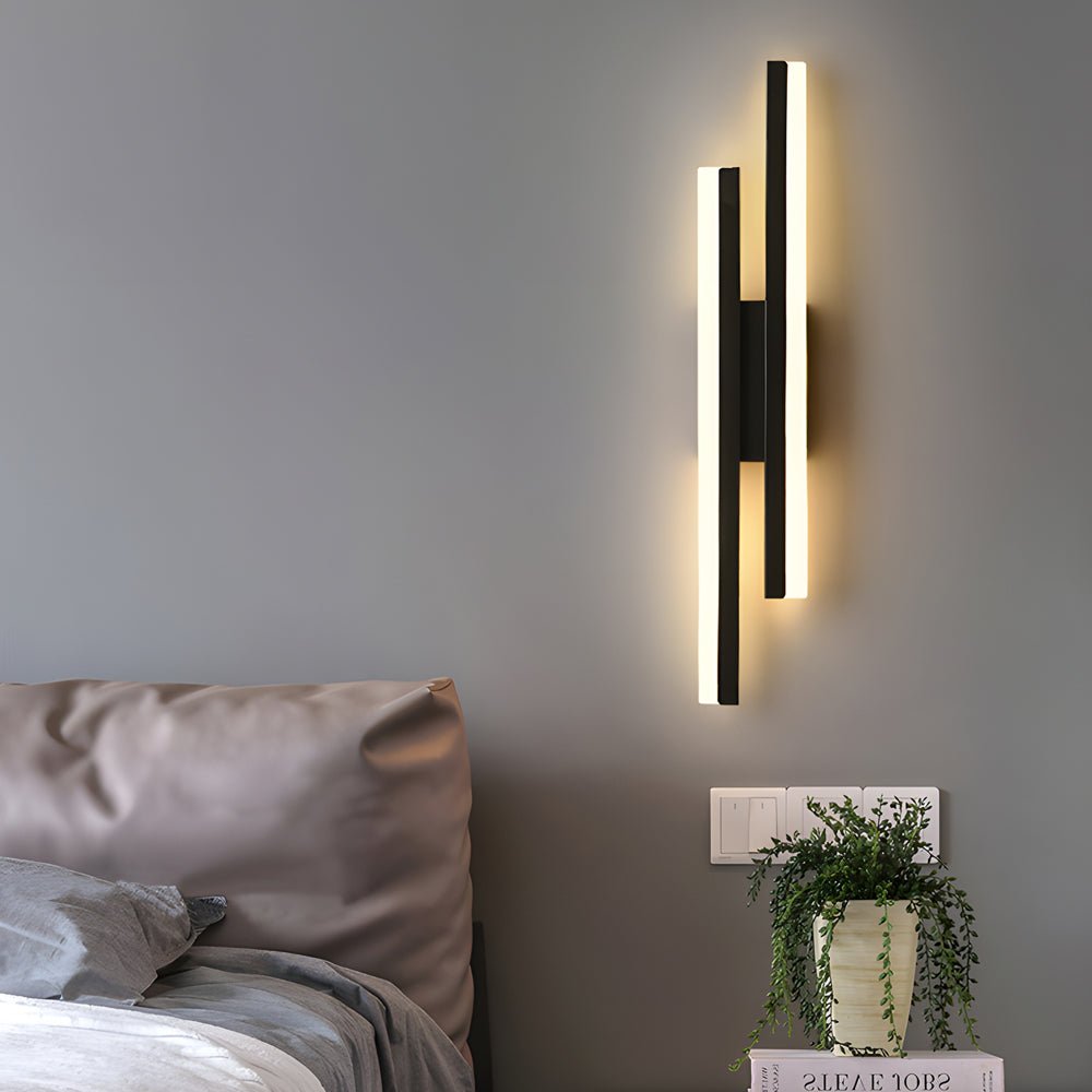 Modern 2 - Light Linear LED Wall Lamp with 3 - Step Dimming - Black/Gold Wall Sconce